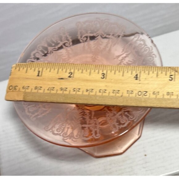 Vtg Pink Depression Glass Candle Holder 4" Tall Etched Design Detail Dual Ended - Picture 10 of 11